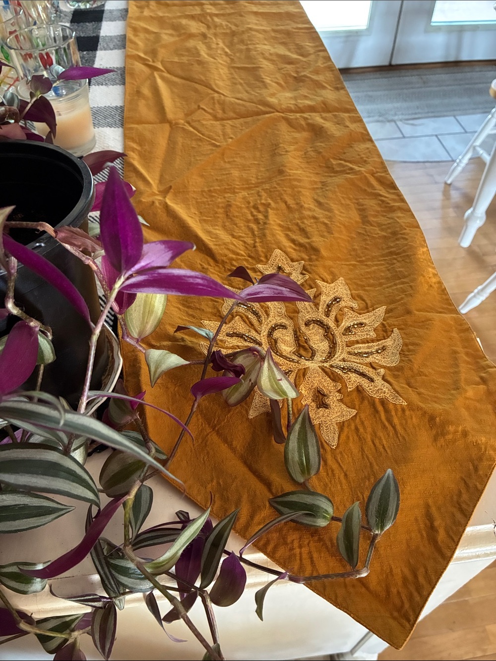 Embroidered Gold Table Runner